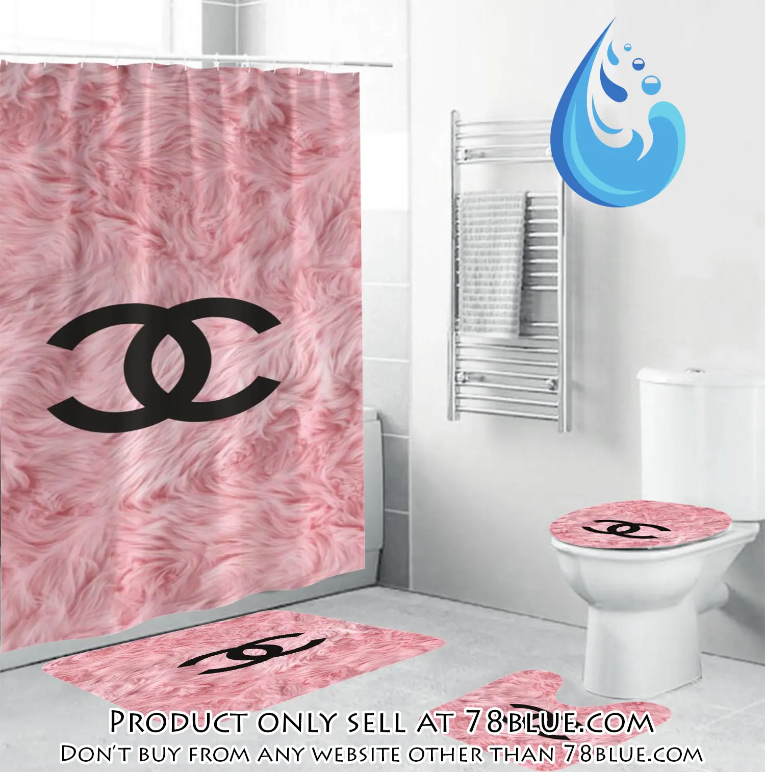 Coco chanel black logo in pink feather bathroom set shower curtain 78b5443666